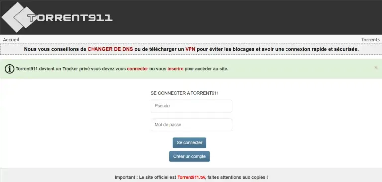 Nouvelle adresse de Torrent911