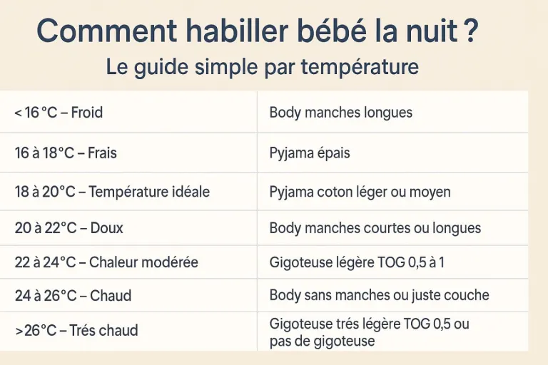 Comment habiller bébé la nuit ? Le guide simple par température