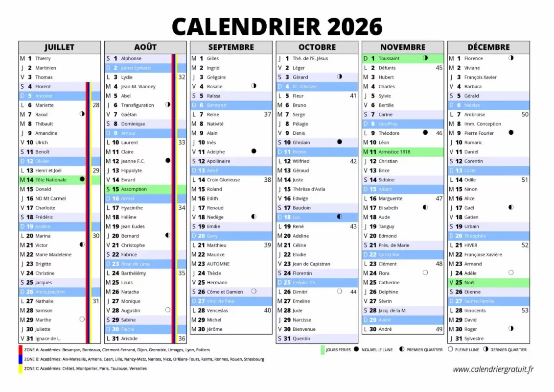 Calendrier 2026 et jours fériés : anticipez une année riche en week-ends prolongés !