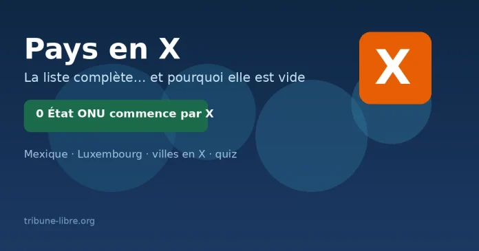 Carte stylisée et lettre X : aucun pays souverain ne commence par X