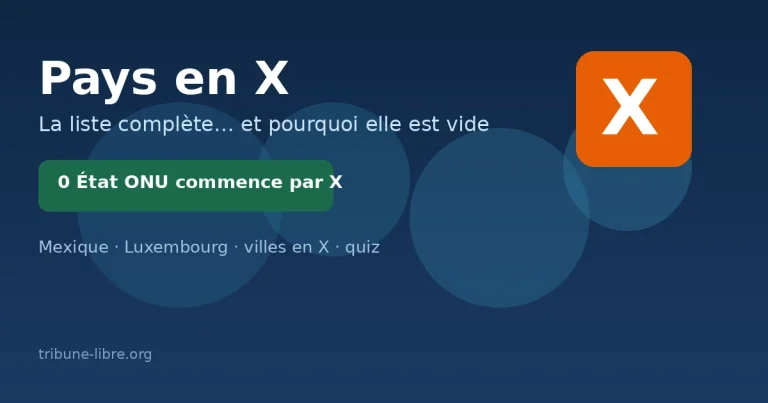 Carte stylisée et lettre X : aucun pays souverain ne commence par X