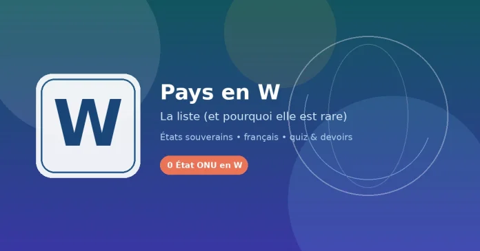 Carte stylisée et lettre W : aucun État souverain ne commence par W en français