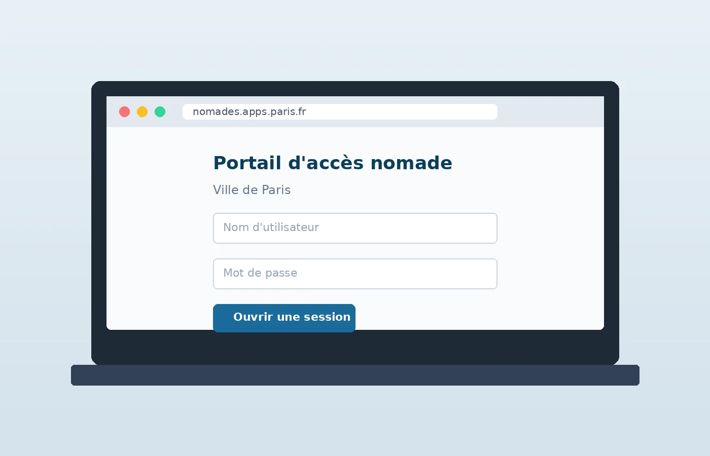 Écran de connexion au portail nomade Mon Intraparis Ville de Paris